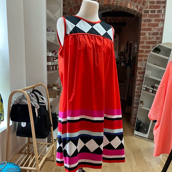 Kate Spade ♠️ Geo Border Babydoll Dress, Haute Stuff, Large, NWT - Picture 1 of 9
